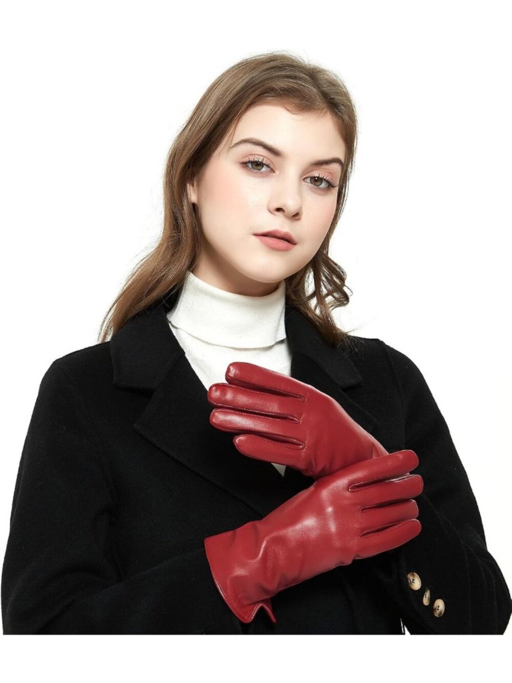 Soft Lambskin Leather Touchscreen Winter Driving Gloves, Cashmere Lined, Women's